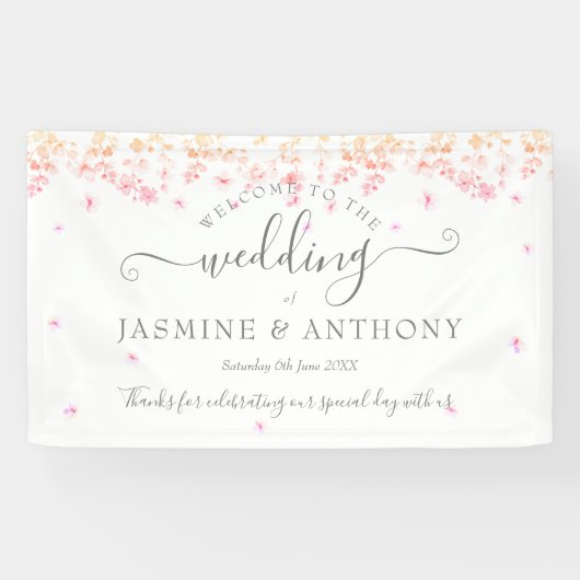 Peach Blossom Floral Wedding Banner (Horizontal)