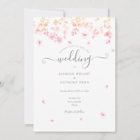 Peach Blossom Floral Wedding Einladung (Vorderseite)