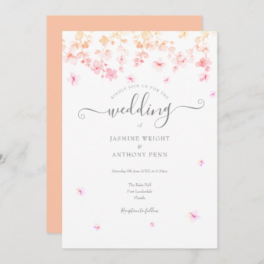 Peach Blossom Floral Wedding Einladung (Vorne/Hinten)