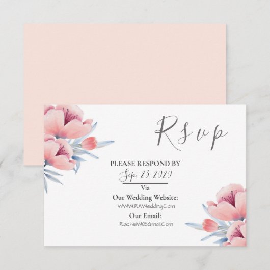 Peach Blossom | Floral Wedding RSVP Karte (Vorne/Hinten)