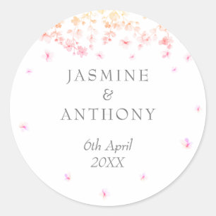 Peach Blossom Floral Wedding Runder Aufkleber
