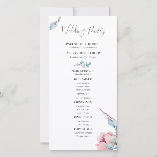 Peach Blossom | Hochzeitsprogramm für Flora (Rückseite)