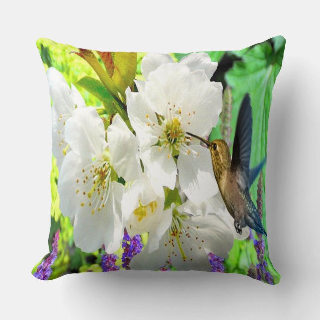 Peach Blossom Hummingbird Kissen (Vorderseite)
