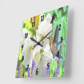 Peach Blossom Hummingbird Quadratische Wanduhr (Winkel)