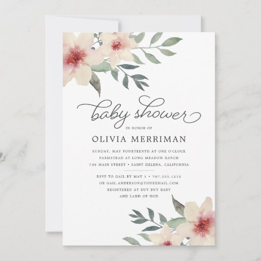 Peach Blossom Kinderdusche Einladung (Vorderseite)