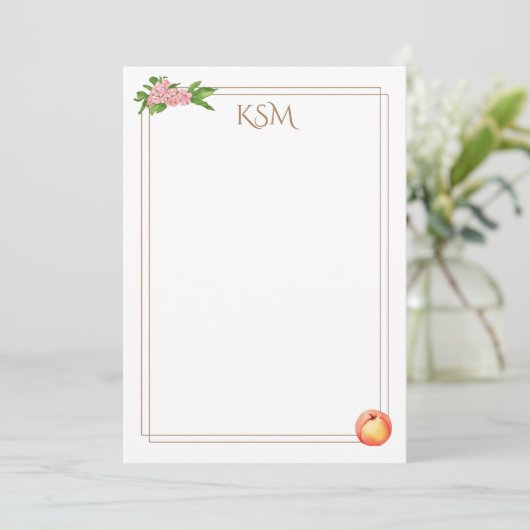 Peach Blossom Monogramm Mitteilungskarten (Stehend Vorderseite)