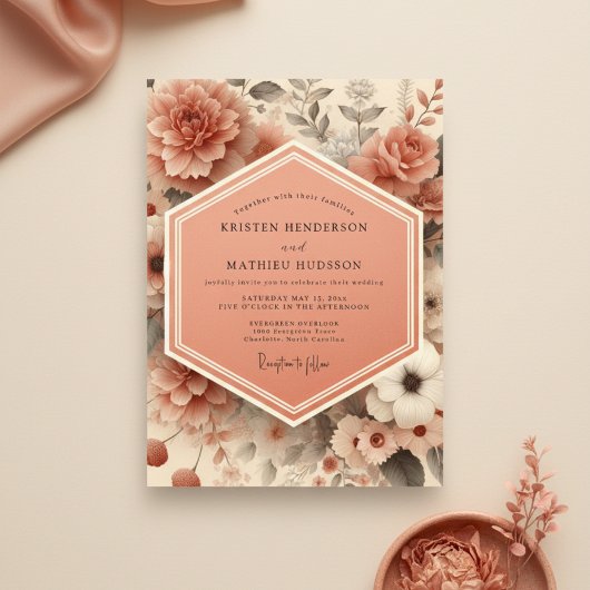 Peach Blossom Romance Wedding Einladung