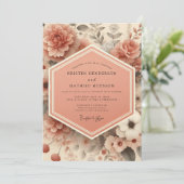 Peach Blossom Romance Wedding Einladung (Stehend Vorderseite)