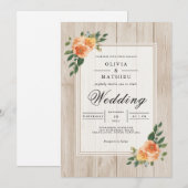 Peach Blossom Rustic Wood Wedding Einladung (Vorne/Hinten)