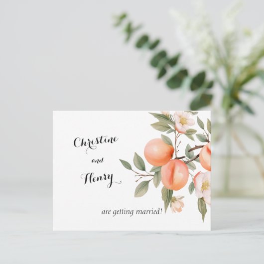 Peach Blossom Save the Date Postkarte (Stehend Vorderseite)