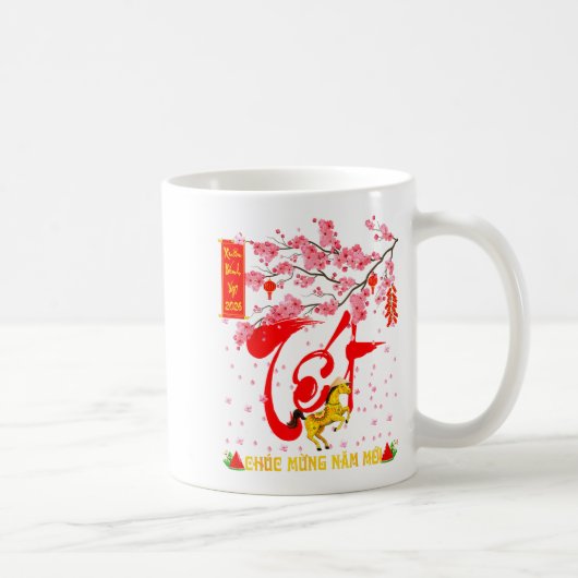 Peach Blossom Vietnamese Lunar New Year Horse 2026 Kaffeetasse (Rechts)