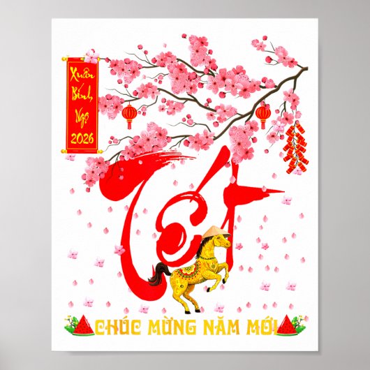 Peach Blossom Vietnamese Lunar New Year Horse 2026 Poster (Vorne)
