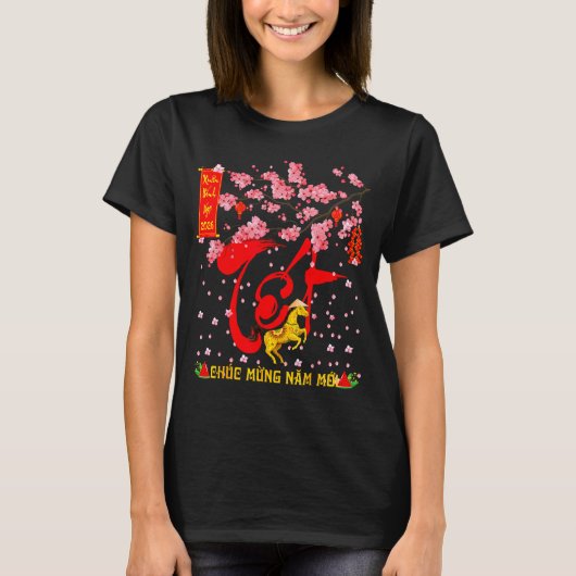Peach Blossom Vietnamese Lunar New Year Horse 2026 T-Shirt (Vorderseite)
