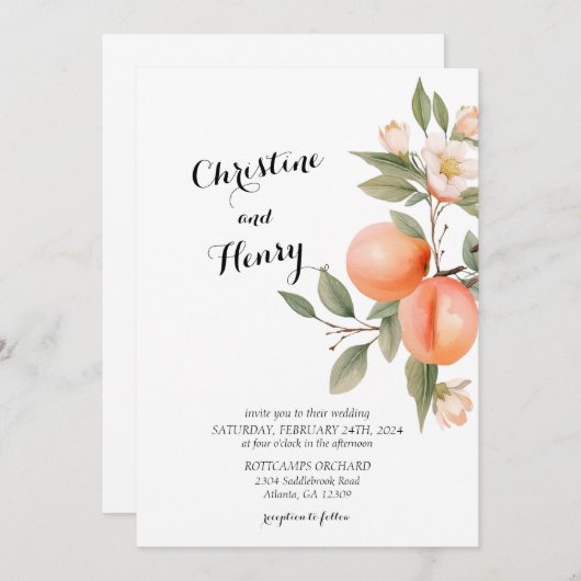 Peach Blossom Wedding Einladung (Vorne/Hinten)