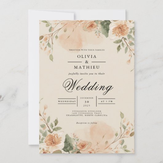 Peach Blossom Wedding Einladung (Vorderseite)