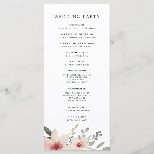 Peach Blossom Wedding Zeremony Program Programm (Rückseite)