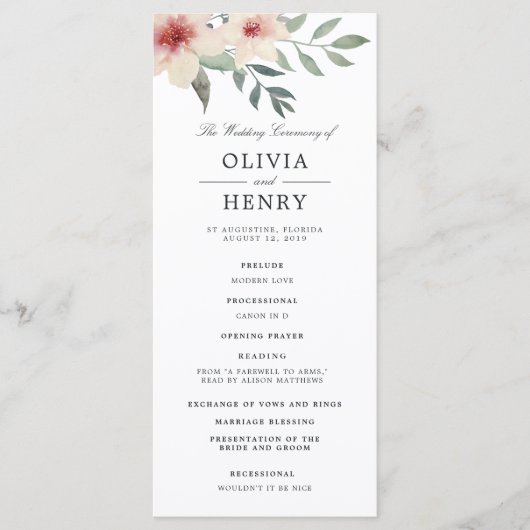 Peach Blossom Wedding Zeremony Program Programm (Vorderseite)