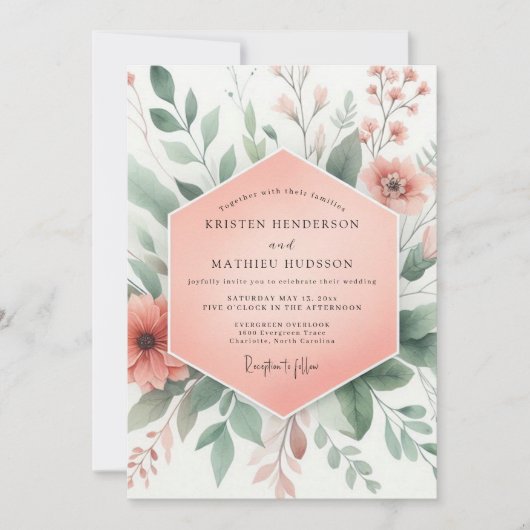 Peach Blossom Whimsy Wedding Einladung (Vorderseite)
