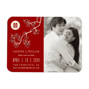 Peach Blossoms Chinesisches Hochzeitsstich Save th Magnet