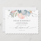 Peach Blossoms Dusty Blue My Bridesmaid Vorschlag Einladung (Vorderseite)