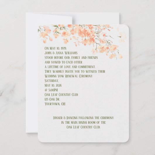 Peach Blossoms Vow Erneuerung Einladung (Rückseite)