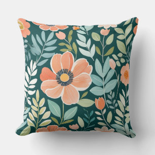 Peach, Blue and Green Boho Whimsical Floral Kissen