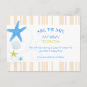 Peach & Blue Beach Baby Babydusche Save the Date Ankündigungspostkarte (Vorderseite)