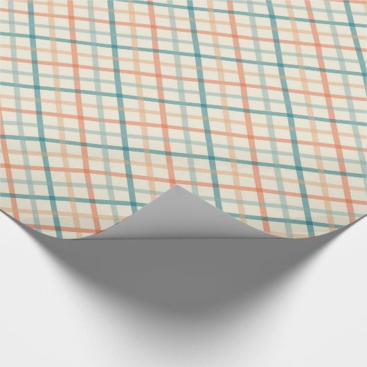 Peach Blue Beige Pastel Plaid Geschenkpapier (Ecke)