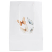 Peach Blue Butterflies Baby Shower Mittlere Geschenktüte (Rückseite)