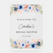 Peach Blue Floral Brautparty Acrylschild (Vorderseite)