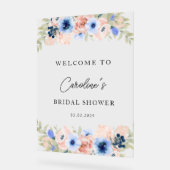 Peach Blue Floral Brautparty Acrylschild (Winkel)