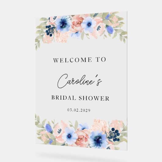 Peach Blue Floral Brautparty Acrylschild (Winkel)