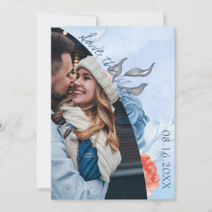 Peach Blue Floral Foto Hochzeit Speichern Sie das