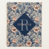 Peach Blue Floral William Morris Elegant Monogram Planer (Vorderseite)