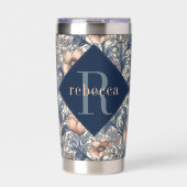 Peach Blue Floral William Morris Elegant Monogram Thermobecher (Vorderseite)