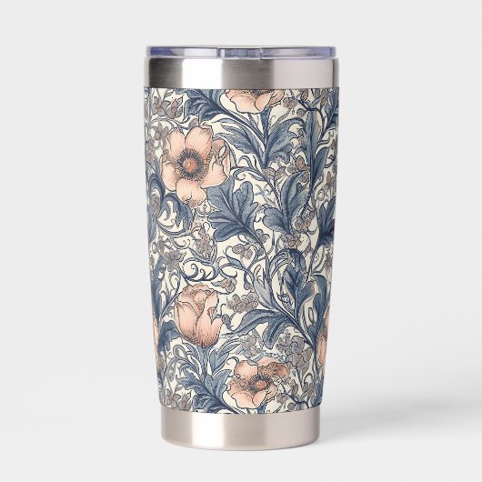 Peach Blue Floral William Morris Elegant Monogram Thermobecher (Rückseite)
