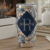 Peach Blue Floral William Morris Elegant Monogram Thermobecher