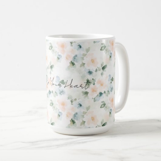 Peach Blue Flowers   Kaffeetasse (VorderseiteRechts)