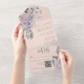 Peach Blue & Lila Boho Peach QR Code All In One Einladung (Abreißen)