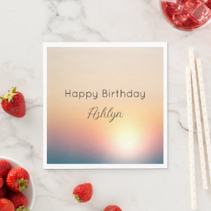 Peach Blue Lila Sunrise Birthday Serviette