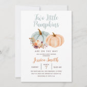 Peach & Blue Mint Zwei kleine Pumpkin Baby Dusche Einladung (Vorderseite)