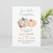 Peach & Blue Mint Zwei kleine Pumpkin Baby Dusche Einladung (Stehend Vorderseite)