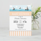 Peach Blue Nautical Baby Dusche Einladung (Stehend Vorderseite)