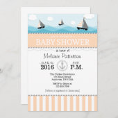 Peach Blue Nautical Baby Dusche Einladung (Vorne/Hinten)