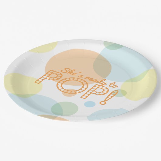 Peach Blue Orange Bubbles Bereit zum Pop Babydusch Pappteller (Schrägansicht)