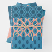 Peach Blue Turquoise Art Deko Design Geschenkpapier Set (Beispiel)