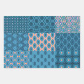 Peach Blue Turquoise Art Deko Design Geschenkpapier Set (Vorderseite)