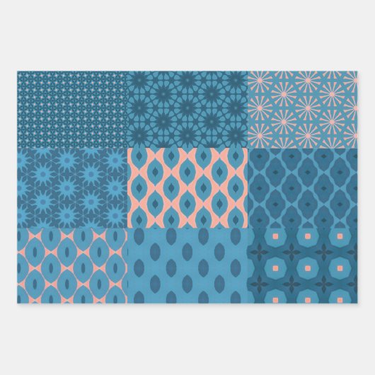 Peach Blue Turquoise Art Deko Design Geschenkpapier Set (Vorderseite)