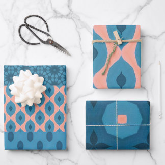 Peach Blue Turquoise Art Deko Design Geschenkpapier Set