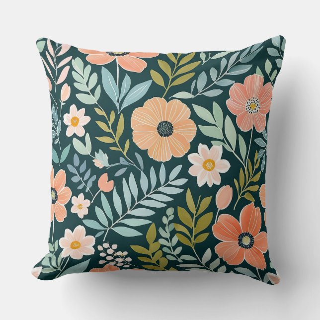 Peach, Blue und Green Boho Whimsical Kissen (Vorderseite)